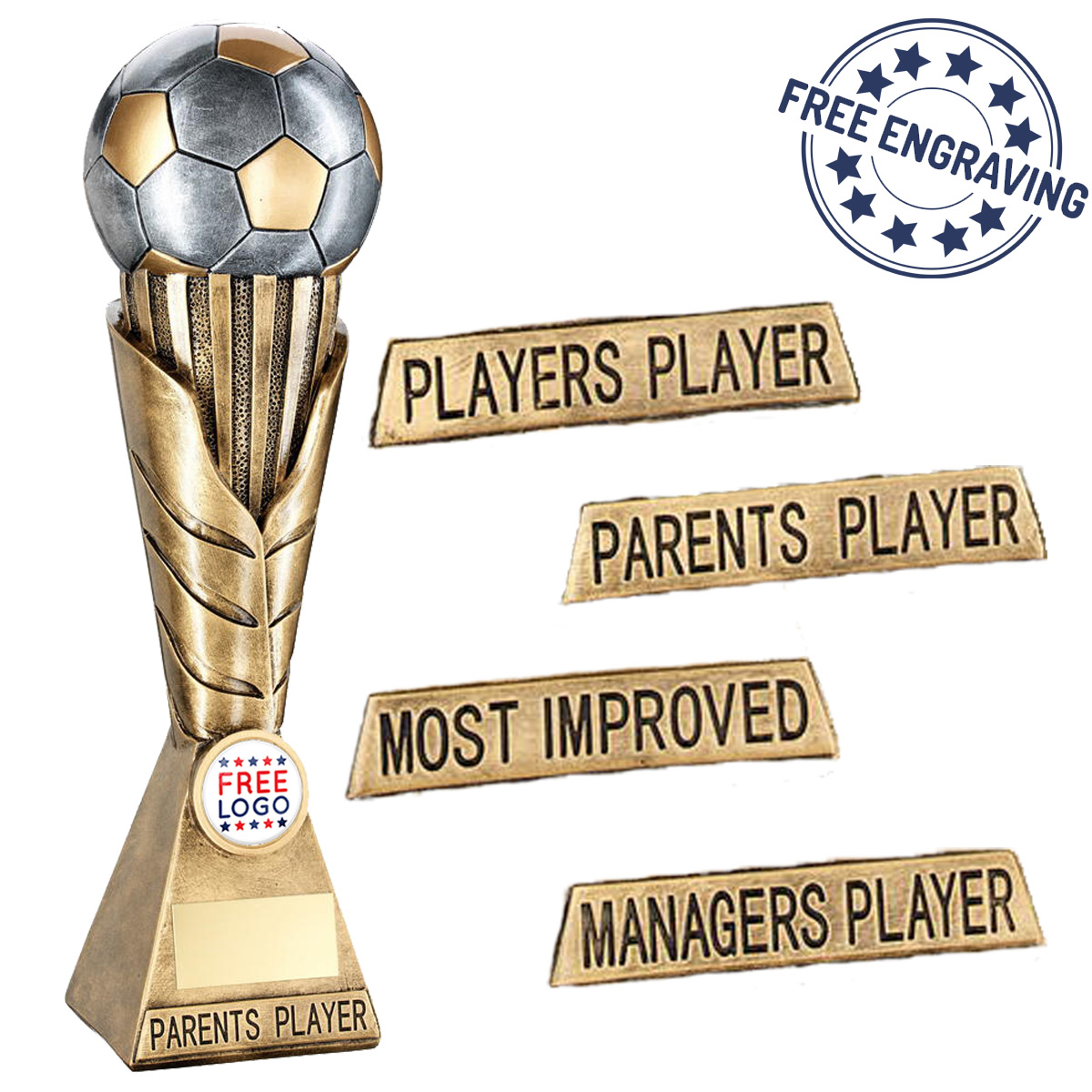 3D Football Gold Award Most Improved Player Managers Parents FREE Engraving 