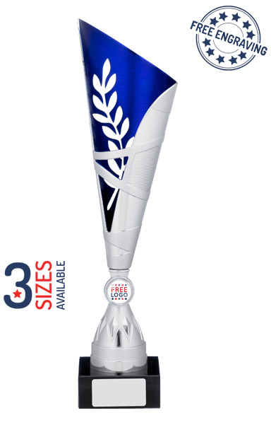 Silver & Blue Plumed Trophy Cup- A1011