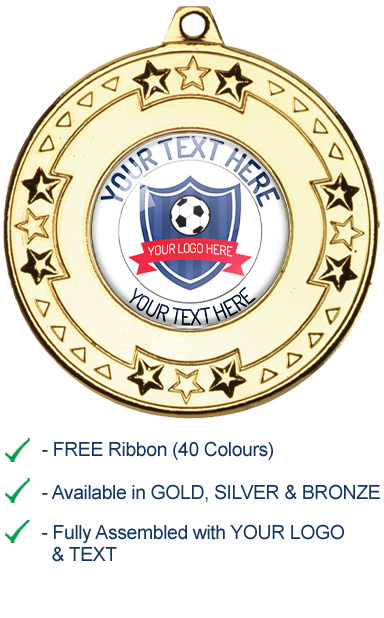 YOUR FOOTBALL ACADEMY LOGO & TEXT MEDAL with Ribbon - M69