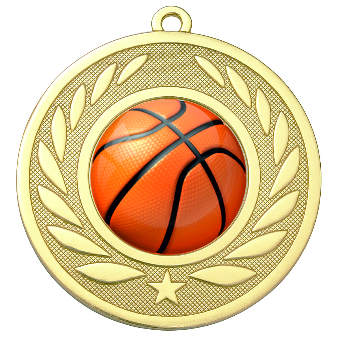 Gold Laurel Colour Basketball Medal-FREE Ribbon-BIE.M9459.01