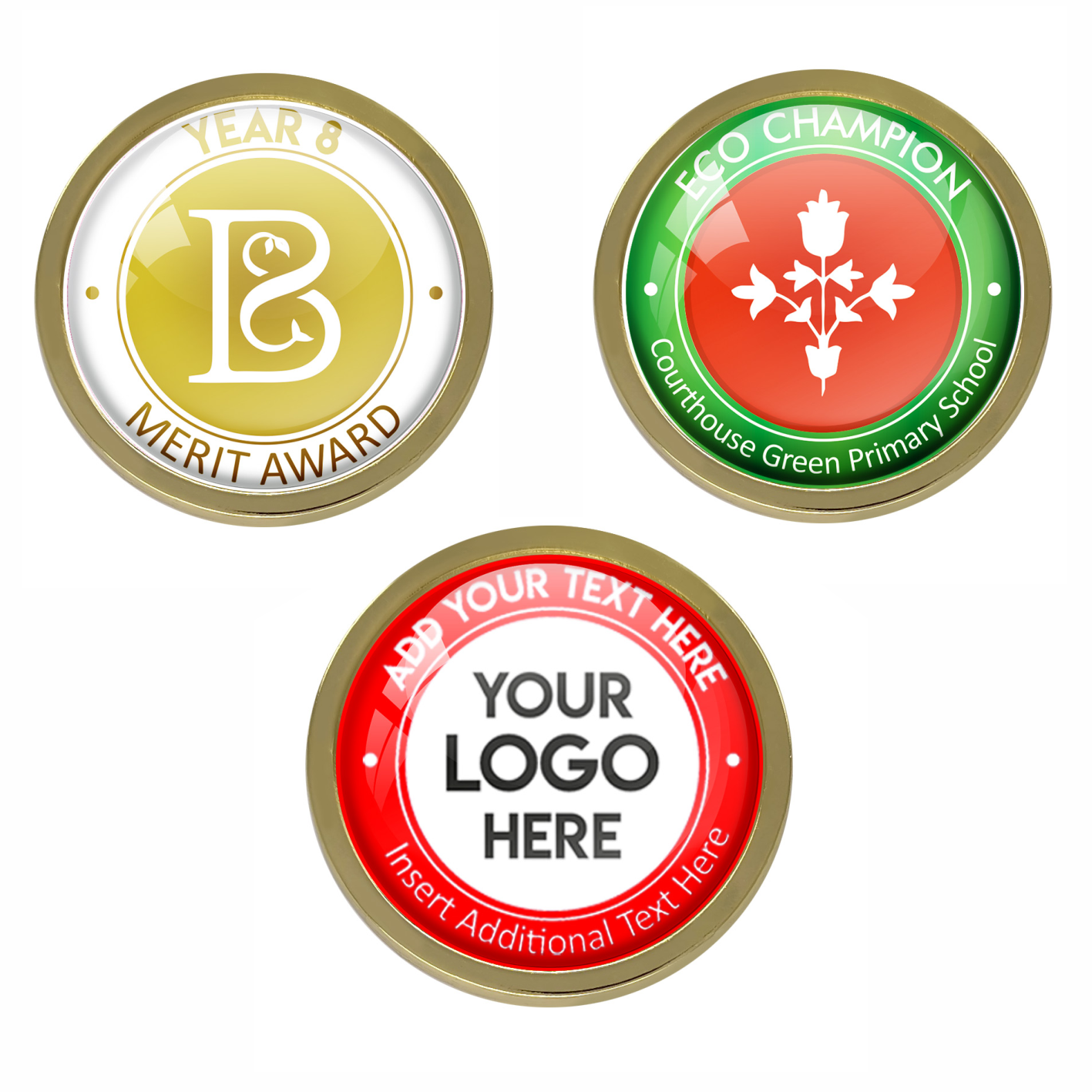 Gold Bespoke Your Logo & Text Round Metal Badge - 22mm