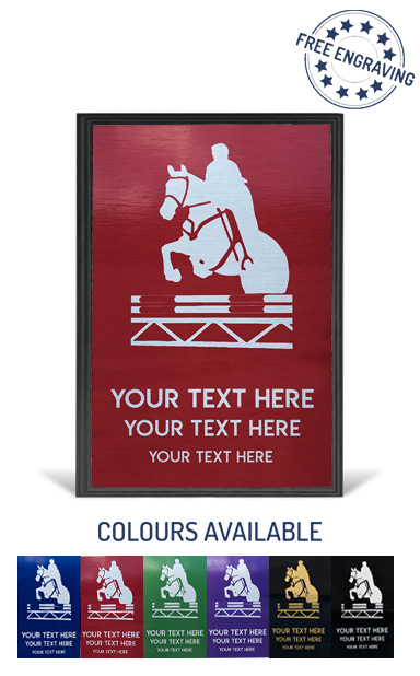 Show Jumping 6" Wooden Plaque - Fully Colour Engraved - Metallic Finish