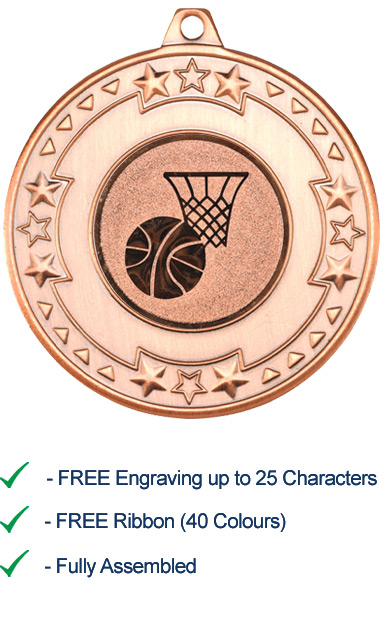 Engraved FREE your message Free P+P" "Basketball Medals with Ribbons 