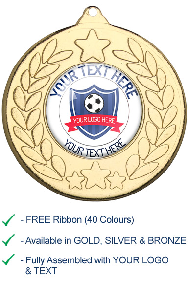 YOUR FOOTBALL ACADEMY LOGO & TEXT MEDAL with Ribbon - 9459G
