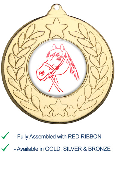 Horses Head Medal with Red Ribbon - M18