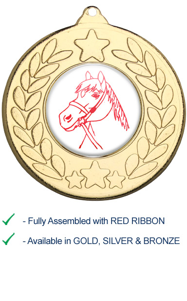 Horses Head Medal with Red Ribbon - 9459G