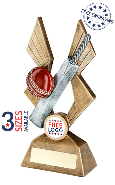 Geometric Cricket Bat and Ball Resin Trophy - RF396