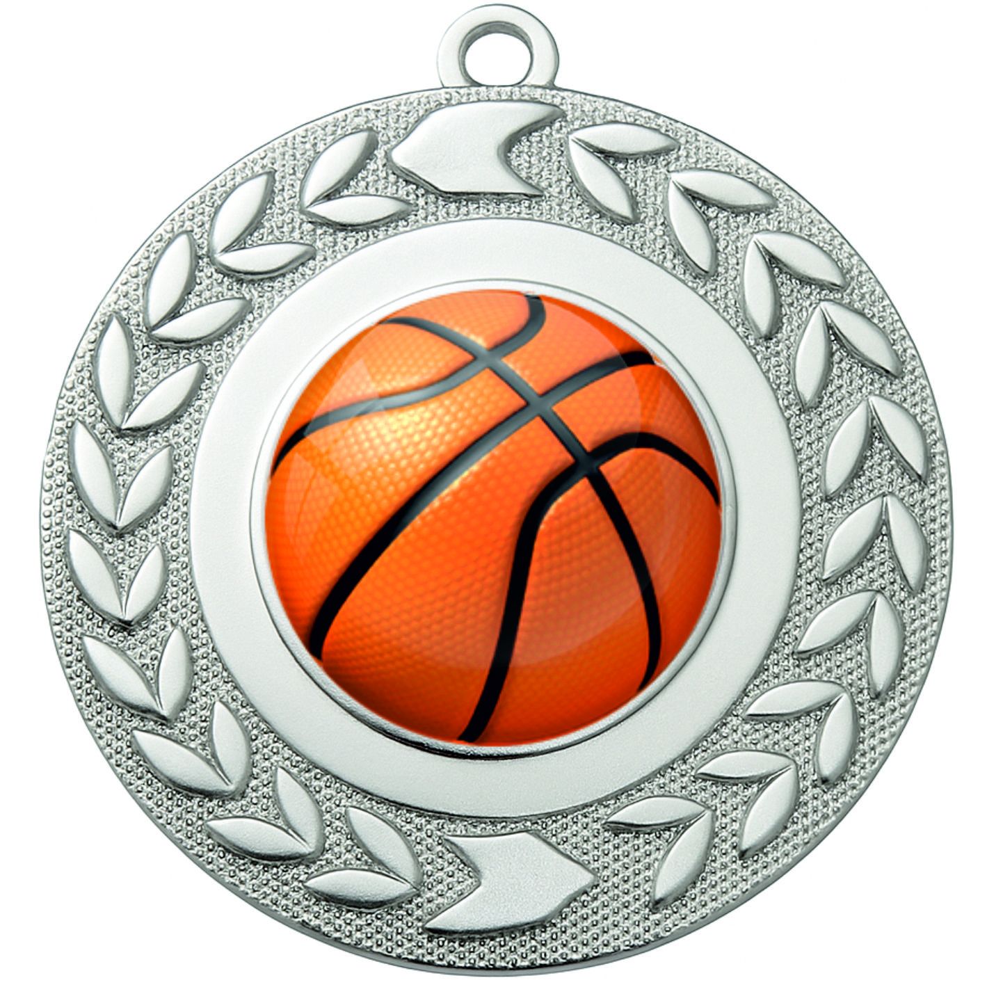Silver Wreath Colour Basketball Medal-FREE Ribbon-BIE.M9460.02