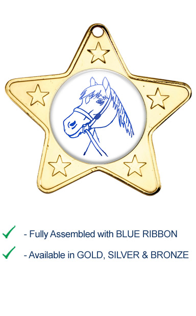 Horses Head Medal with Blue Ribbon - M10