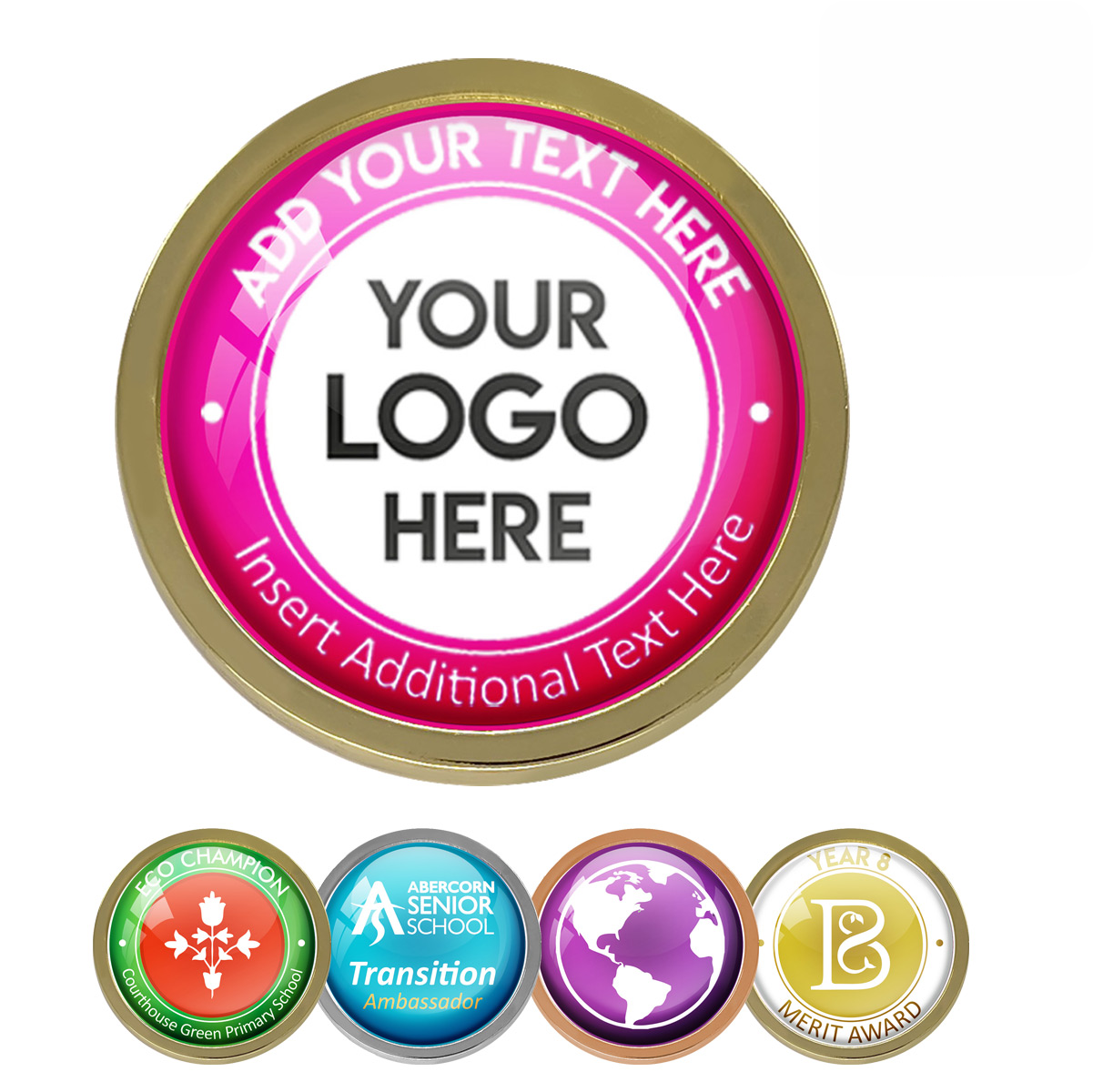 Gold Bespoke Your Logo & Text Round Metal Badge - 22mm