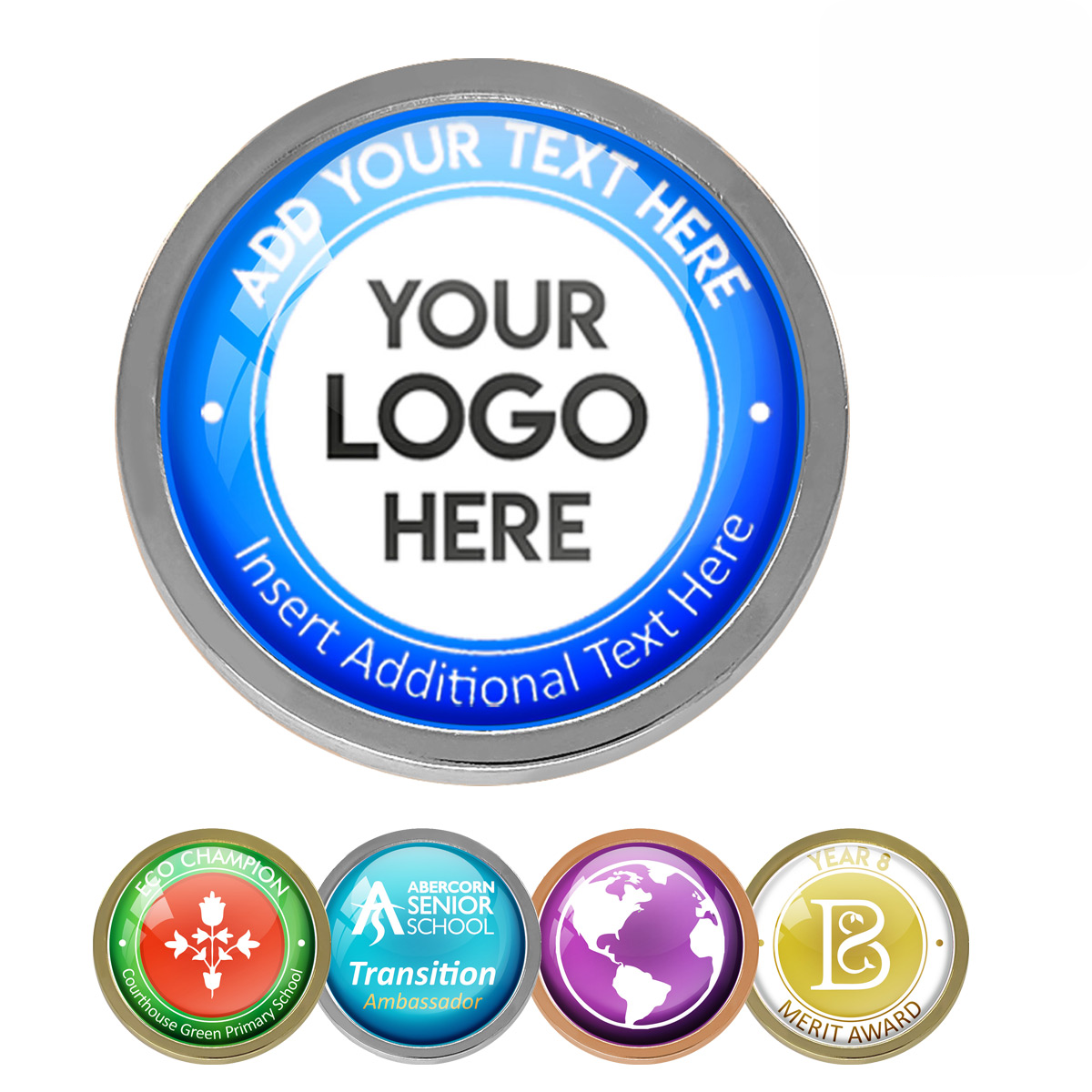 Silver Bespoke Your Logo & Text Round Metal Badge - 22mm