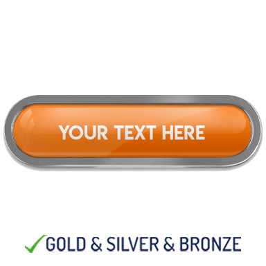 BESPOKE YOUR TEXT METAL BAR BADGE - ORANGE - 45mm