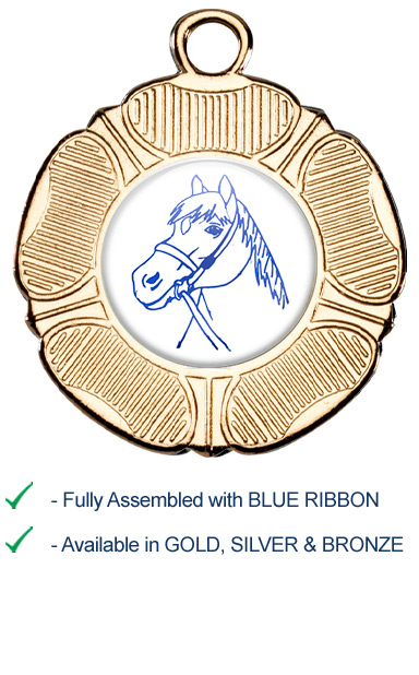 Horses Head Medal with Blue Ribbon - M519
