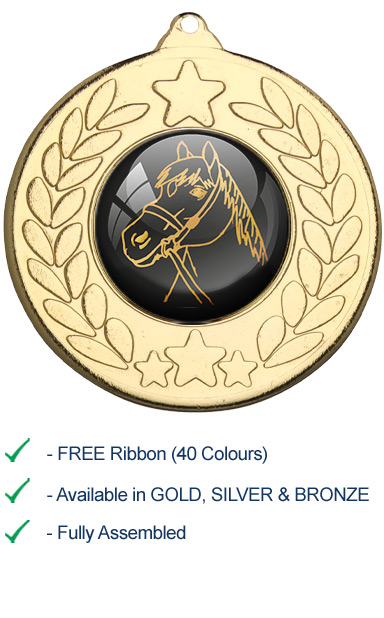 Bronze Horses Head Medal with Ribbon - 9459B