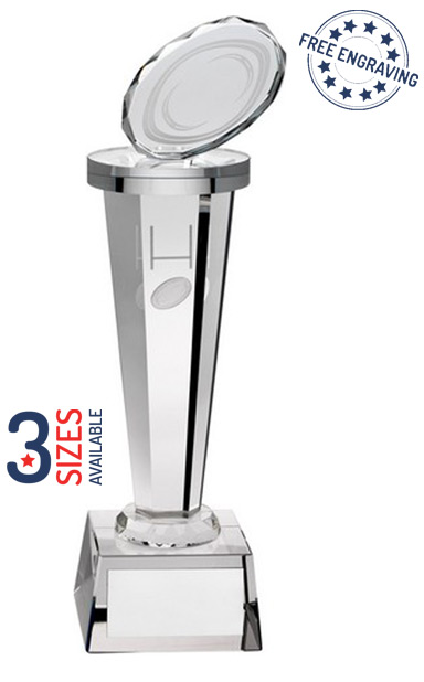 Column Glass Award with Rugby Ball - TD304