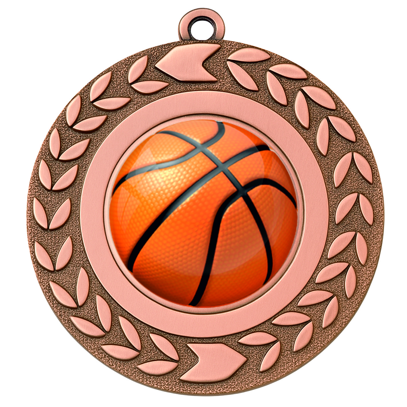 Bronze Wreath Colour Basketball Medal-FREE Ribbon-BIE.M9460.03
