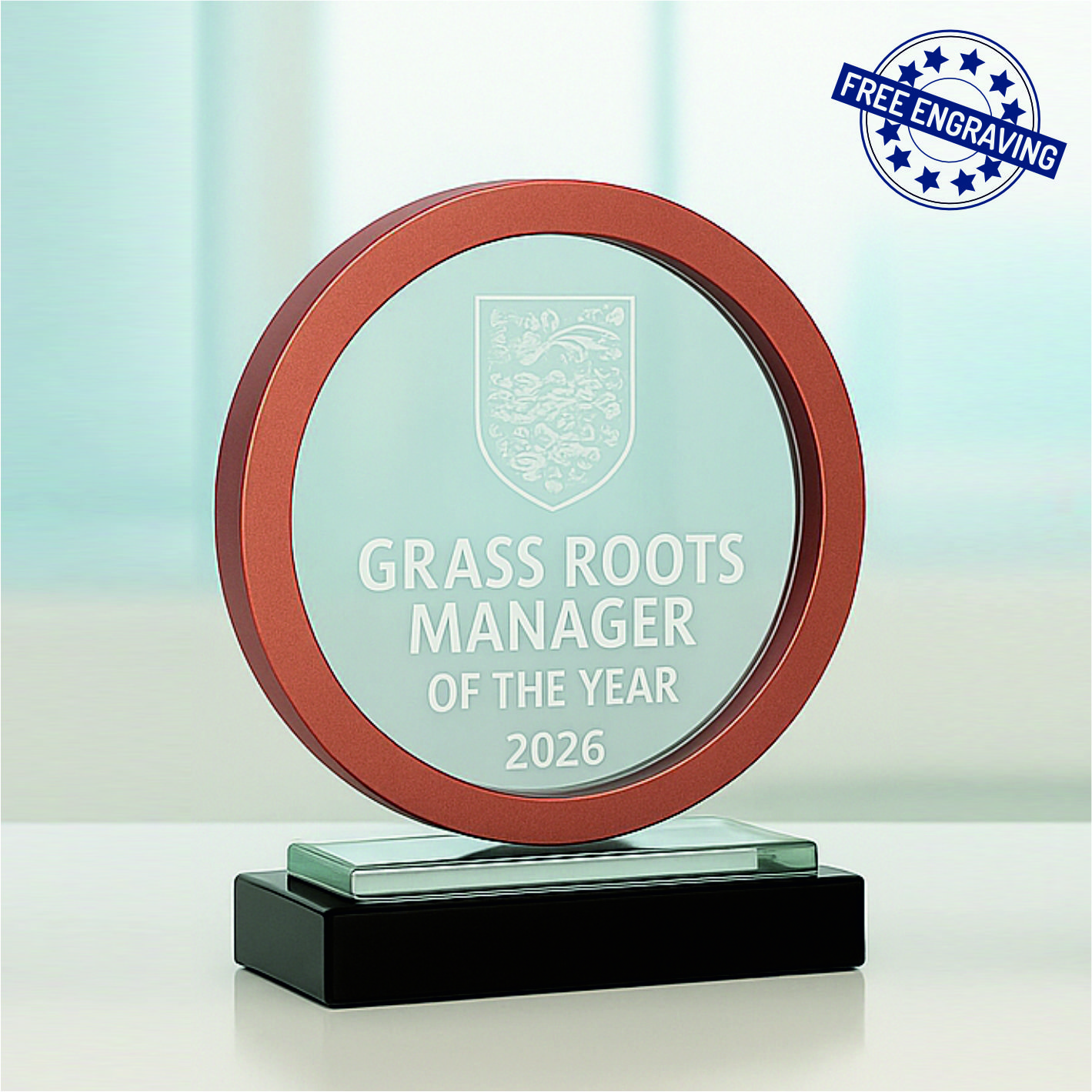 Metallic Bronze Circular Glass Award - Presentation Box - W575.03