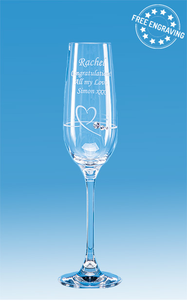 Diamante Champagne Flute with Heart Design - SL601