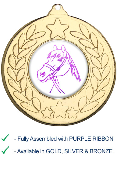 Horses Head Medal with Purple Ribbon - 9459G