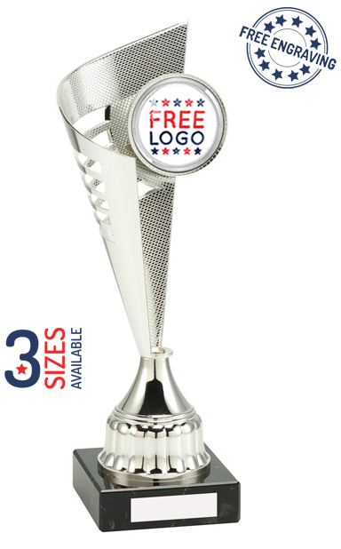 TROPHY CUP AWARD 2 SIZES AVAILABLE ENGRAVED FREE TOWER SILVER HANDLES CUPS 