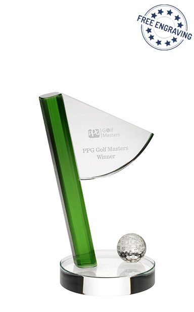 Green Golf Flag & Ball Glass Award (15.9cm) - JB3003A