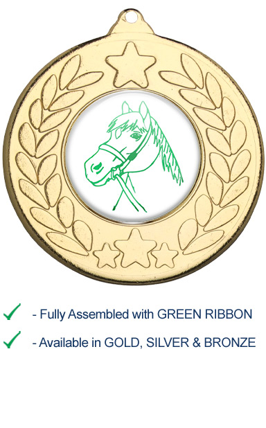 Horses Head Medal with Green Ribbon - M18