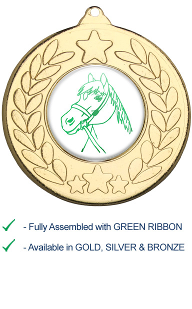 Horses Head Medal with Green Ribbon - 9459G