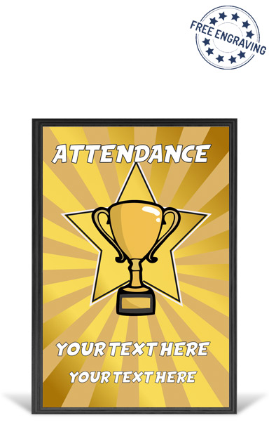 Gold Attendance Star Black 6" Wooden Plaque - Fully Colour Engraved - Metallic Silver Finish