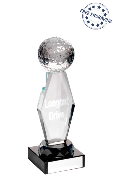 Lasered Longest Drive Golf Column Glass Award (18.4cm) - TD722LD