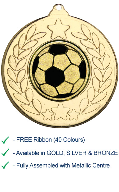 METALLIC FOOTBALL LOGO MEDAL with Ribbon - 9459G