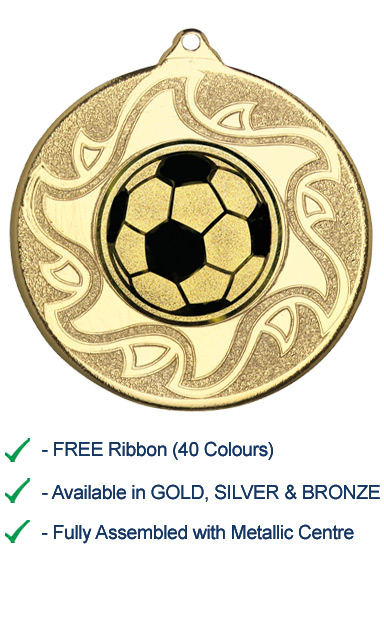 METALLIC FOOTBALL LOGO MEDAL with Ribbon - M13