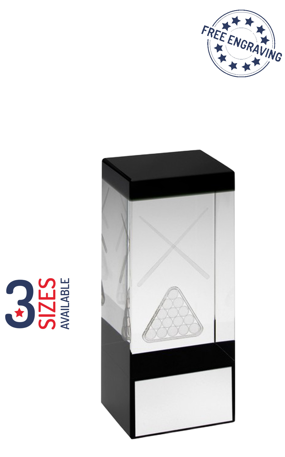 Glass Block Award with Laser Etched Pool FREE Engraving FAST