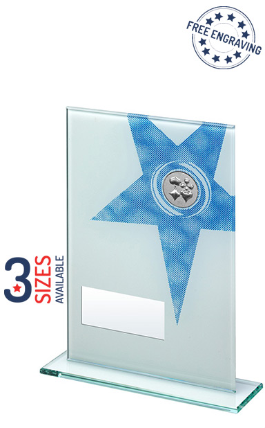 Blue Silver Printed Star Playing Cards Glass Award - JR40-TD259G