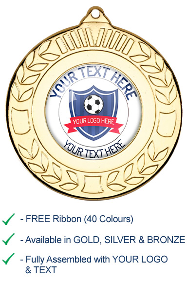 YOUR FOOTBALL ACADEMY LOGO & TEXT MEDAL with Ribbon - 9460G