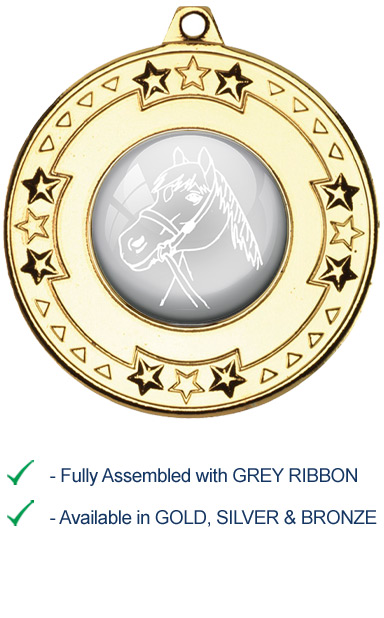 Horses Head Medal with Grey Ribbon - M69
