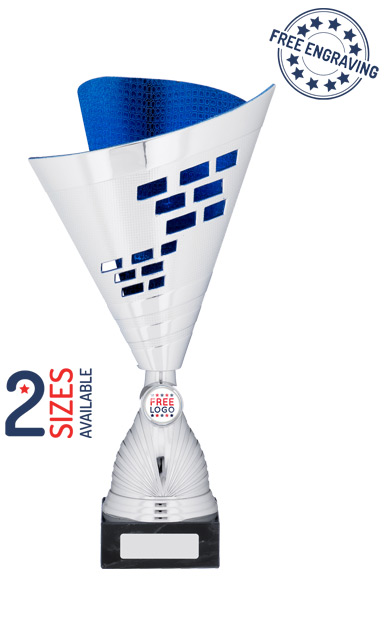 Silver & Blue Cone Trophy Cup-  A1023