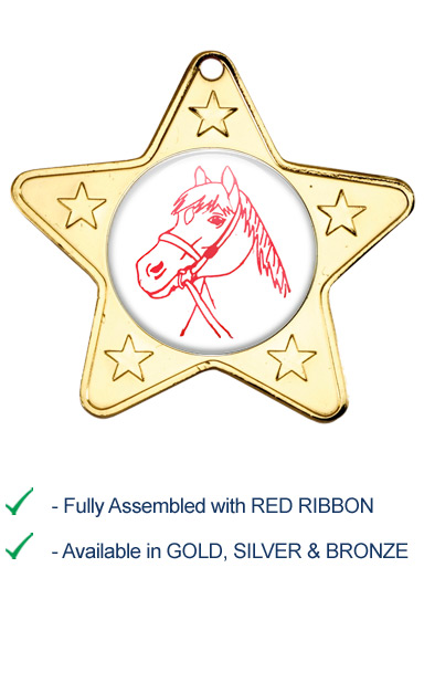 Horses Head Medal with Red Ribbon - M10