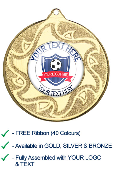 YOUR FOOTBALL ACADEMY LOGO & TEXT MEDAL with Ribbon - M13