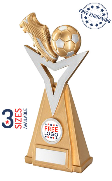 Gold Triangular resin Trophy with 3D Ball and Boot -RF860