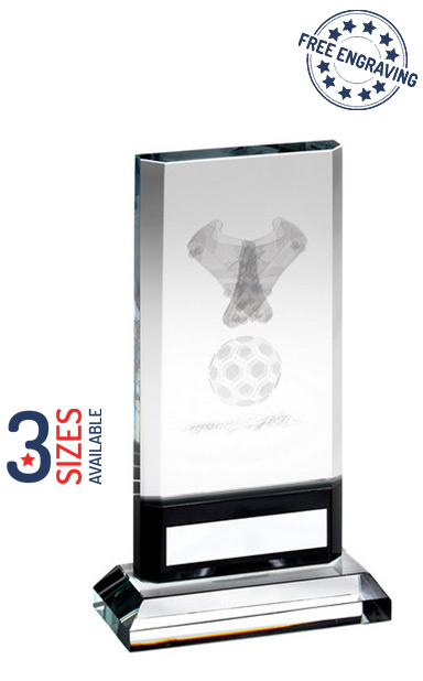 Rectangular Glass Football Award with Lasered Boot & Ball  - TD401G