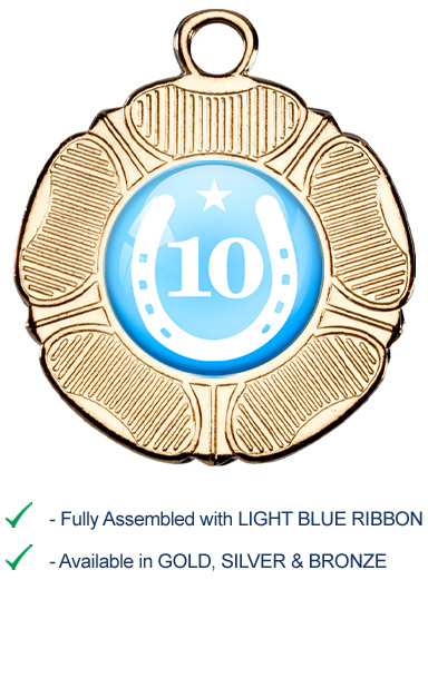 10th Place Equestrian Medal with Light Blue Ribbon - M519