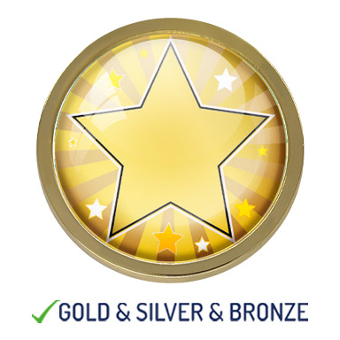 HIGH QUALITY METAL GOLD STAR ROUND BADGE - 22mm