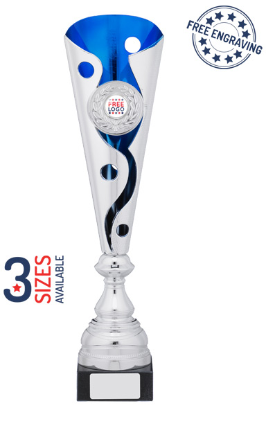 Silver & Blue Spiral Trophy Cup- A1041