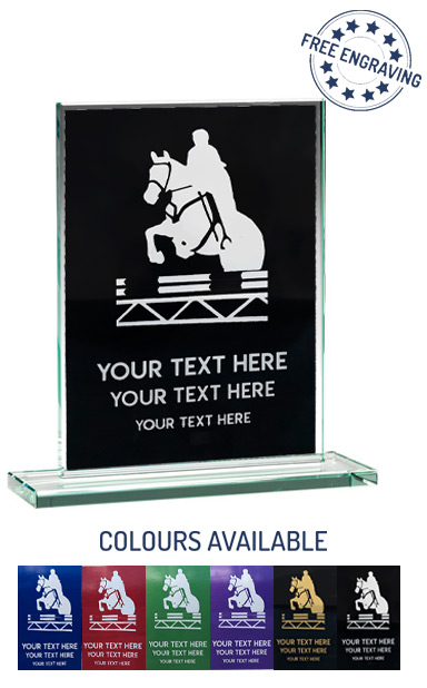 Show Jumping Coloured Glass Plaque Award (16.5cm)