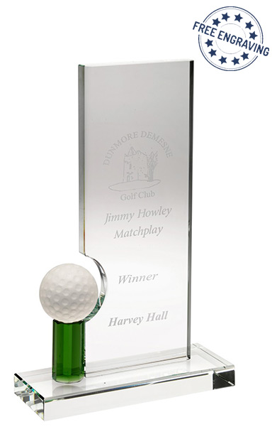 Green Golf Plaque with Golf Ball Glass Award (22.2cm) - JB5003B