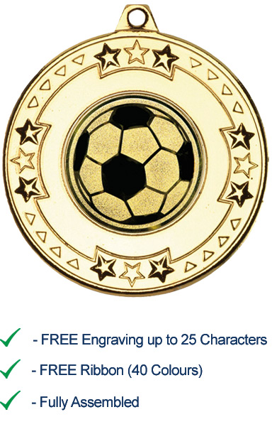 Gold Football Medals with Ribbon Free P+P Engraved FREE your message 