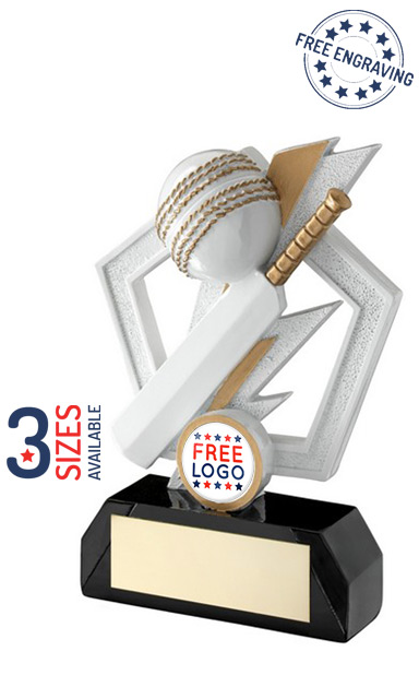 Cricket Bat and Ball Lightning Bolt Resin Trophy - RF716