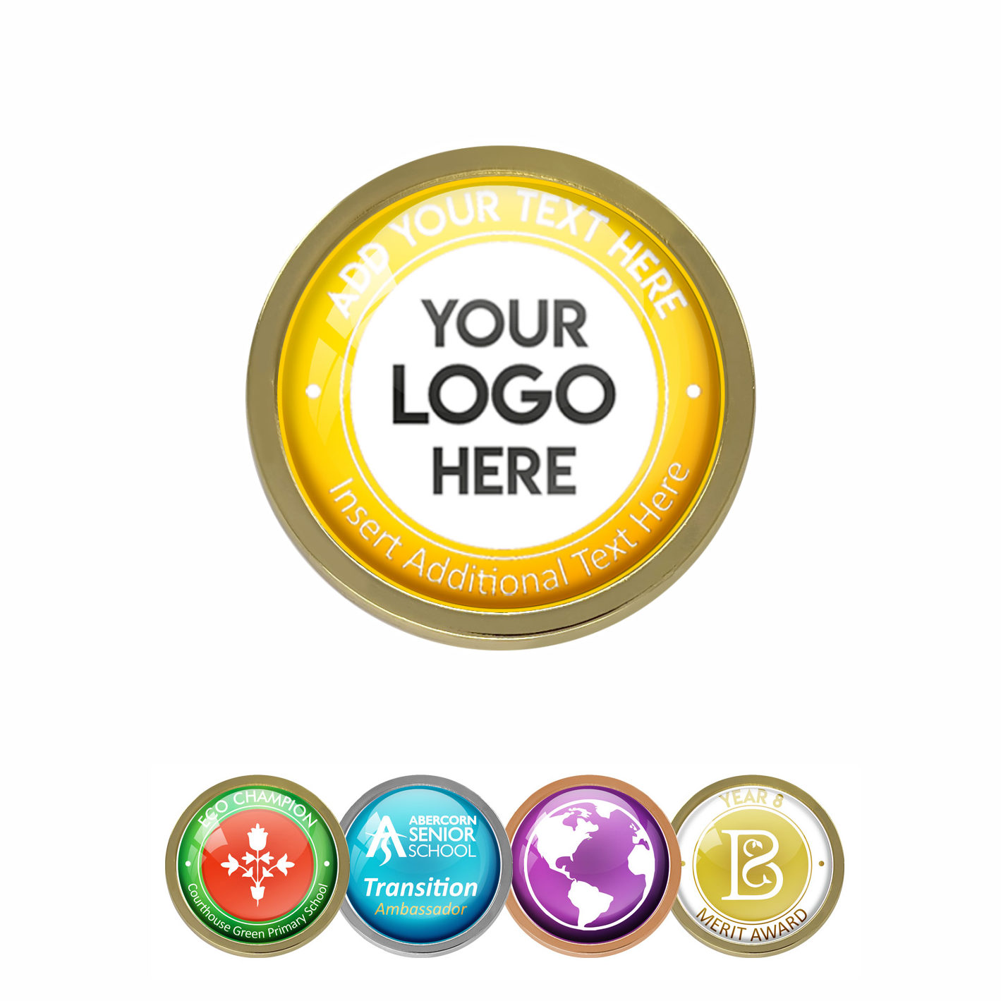 Gold Bespoke Your Logo & Text Round Metal Badge - 19mm