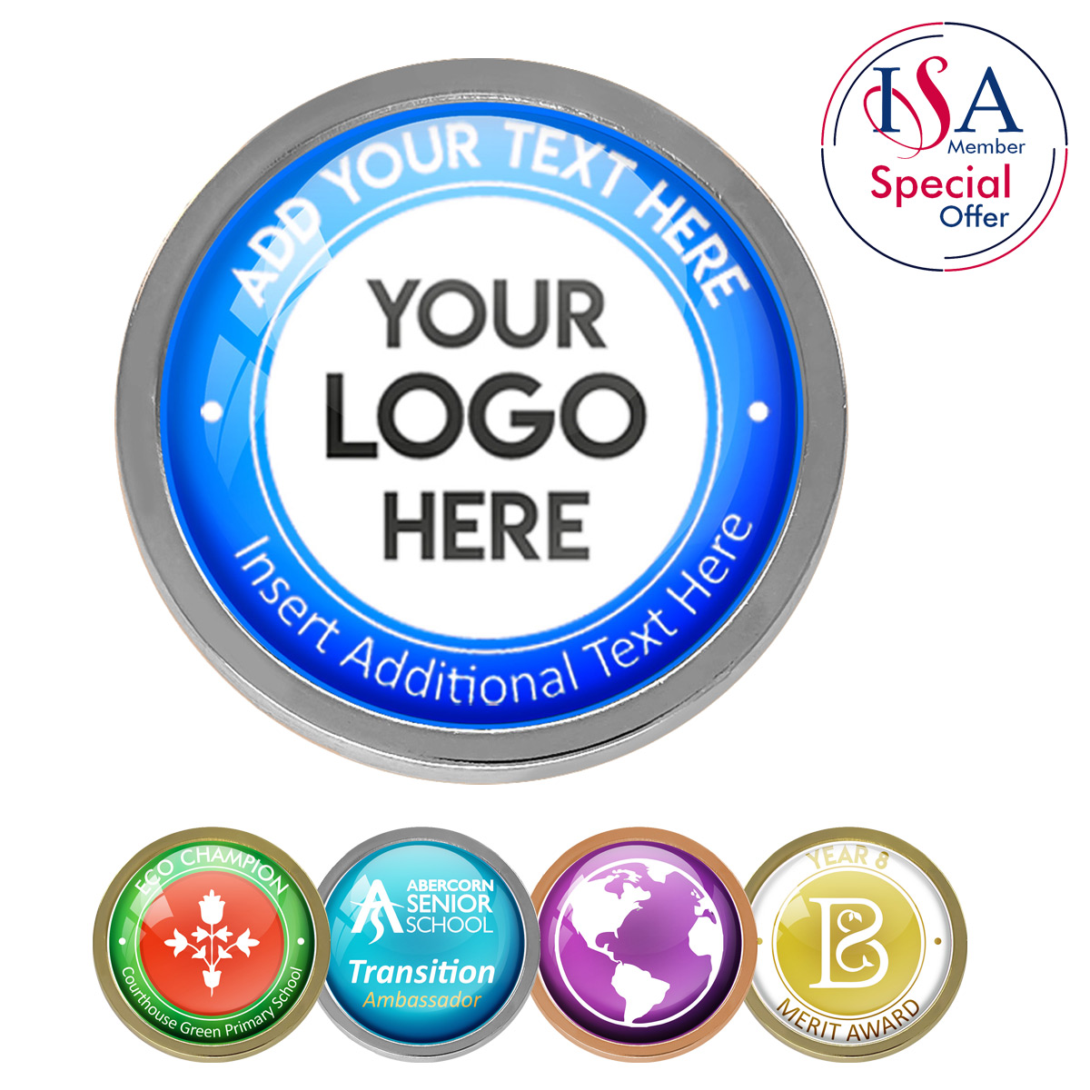 Silver ISA Personalised ROUND METAL BADGE - 22mm