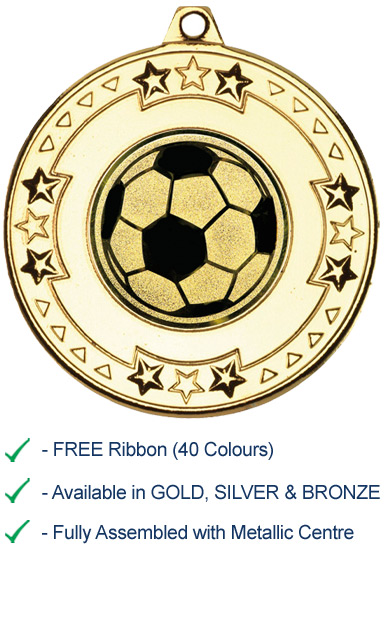 METALLIC FOOTBALL LOGO MEDAL with Ribbon - M69